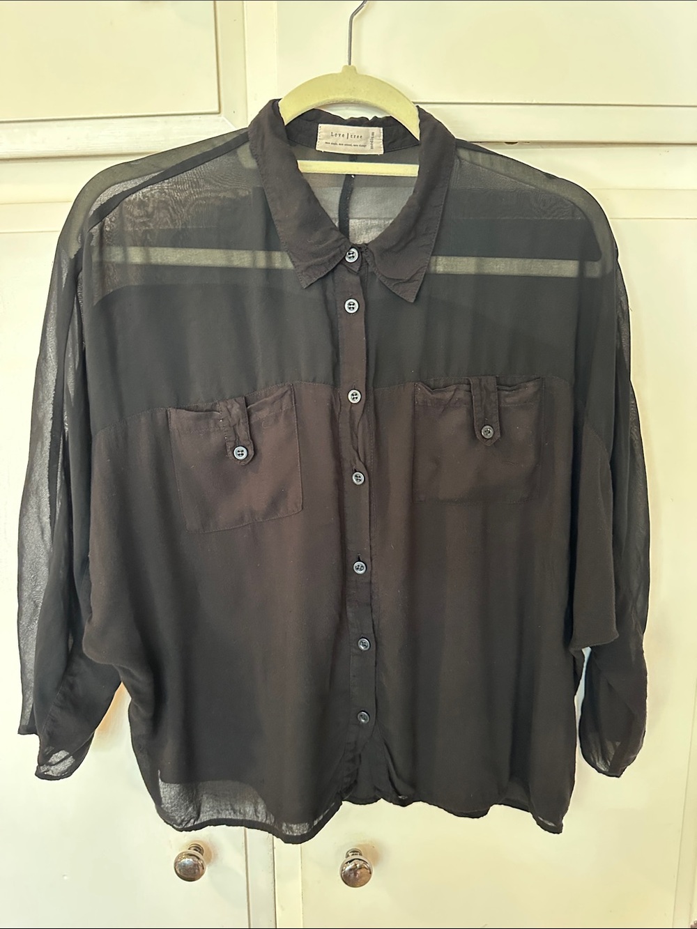 Love Stitch Sheer Black Men's Button-Down Shirt